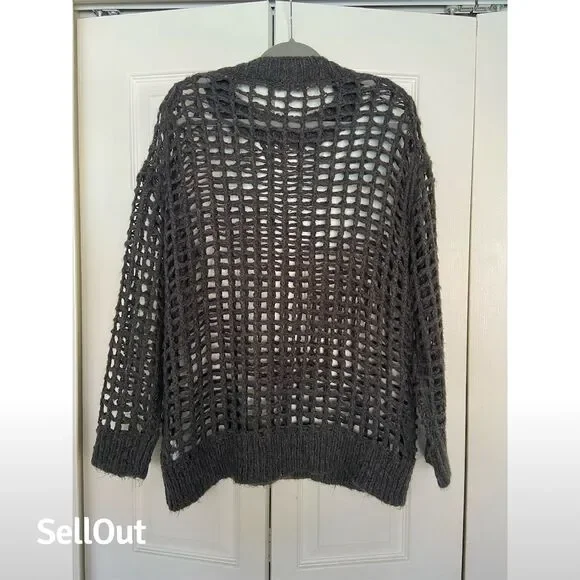 Urban Outfitters Women's Open-Knit Pullover Sweater Gray Size M Standard - Picture 4 of 4